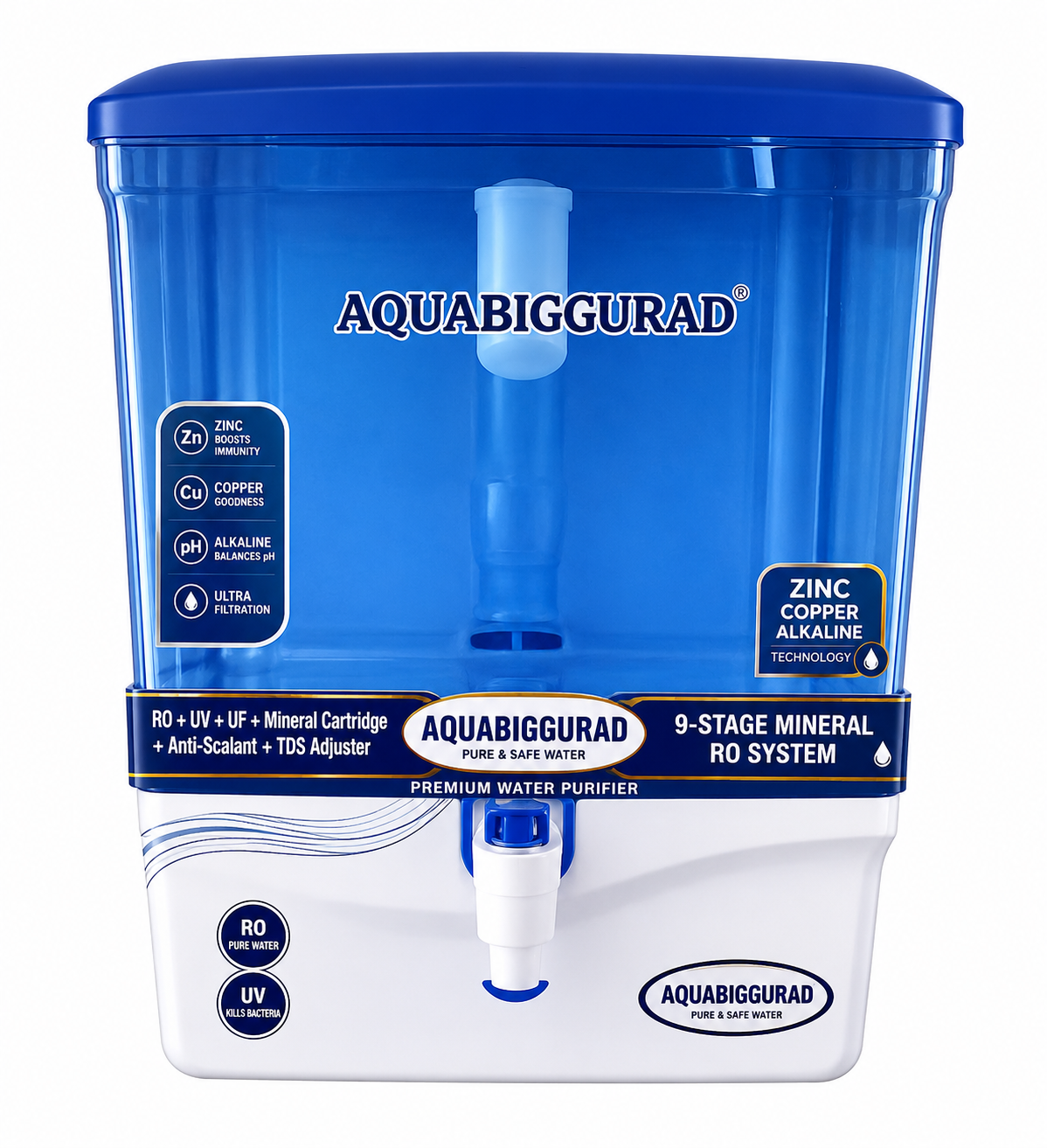 dolphin model 6500 AQUABIGGUARD BIZ RO+UV+UF+TDS CONTROLLER + MINERAL CARTIDGE + 10 L WATER PURIFIER - Image 1